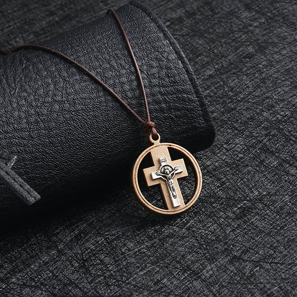 The Holy Cross Wooden Pendant - Genuine Leather Cord - MedieWorld