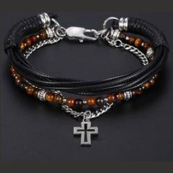Leather and Beaded Bracelet Cross