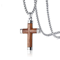 Wood and Stainless Steel Cross Pendant