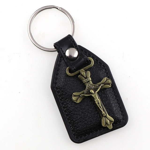 Leather KeyChains Crucifix