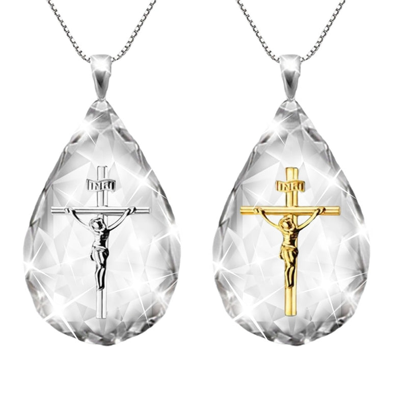 Crucifix In Crystal Teardrop Necklace