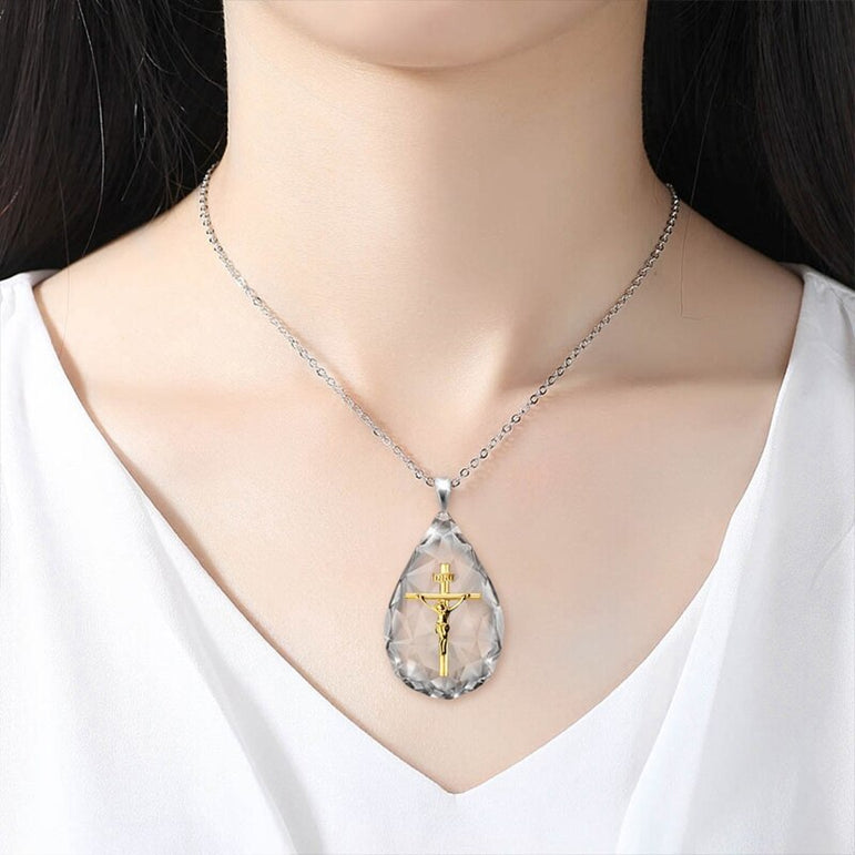 Crucifix In Crystal Teardrop Necklace