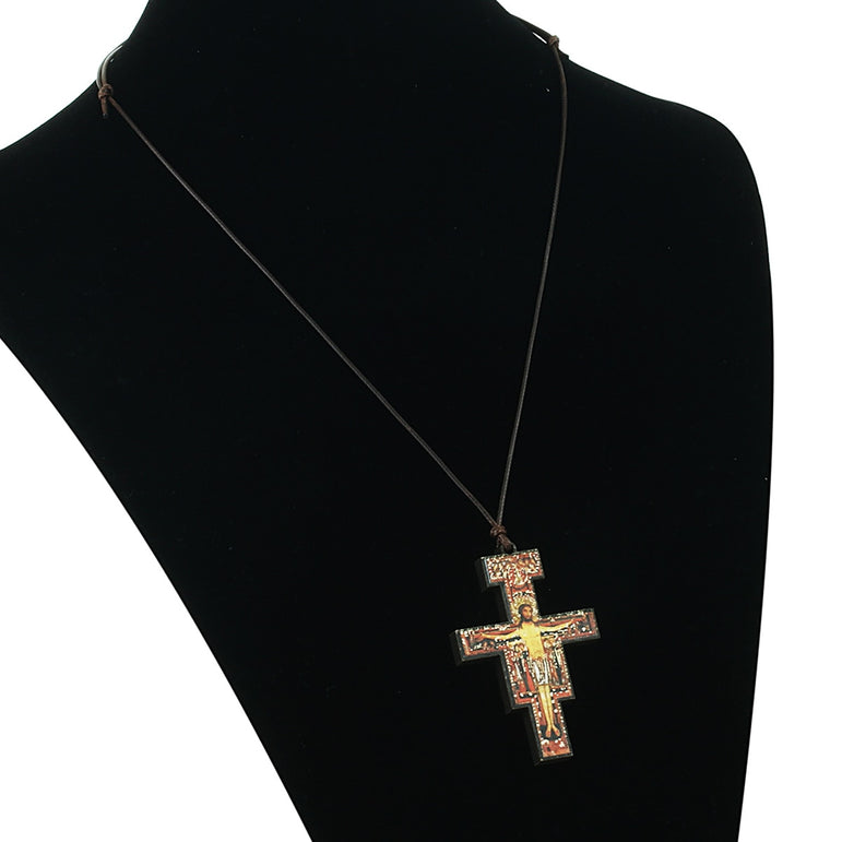 Wood Crucifix Pendant With Adjustable Leather Rope