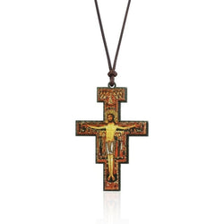 Wood Crucifix Pendant With Adjustable Leather Rope