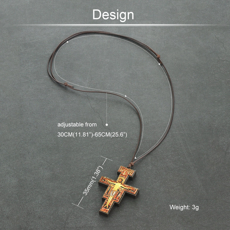 Wood Crucifix Pendant With Adjustable Leather Rope