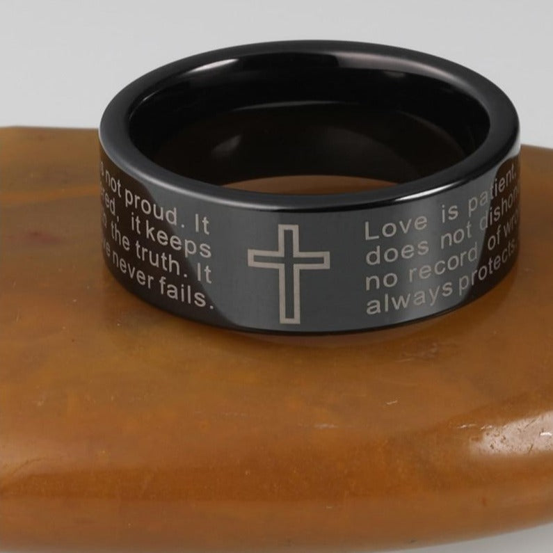 Cross and Bible Verse Inscribed Ring