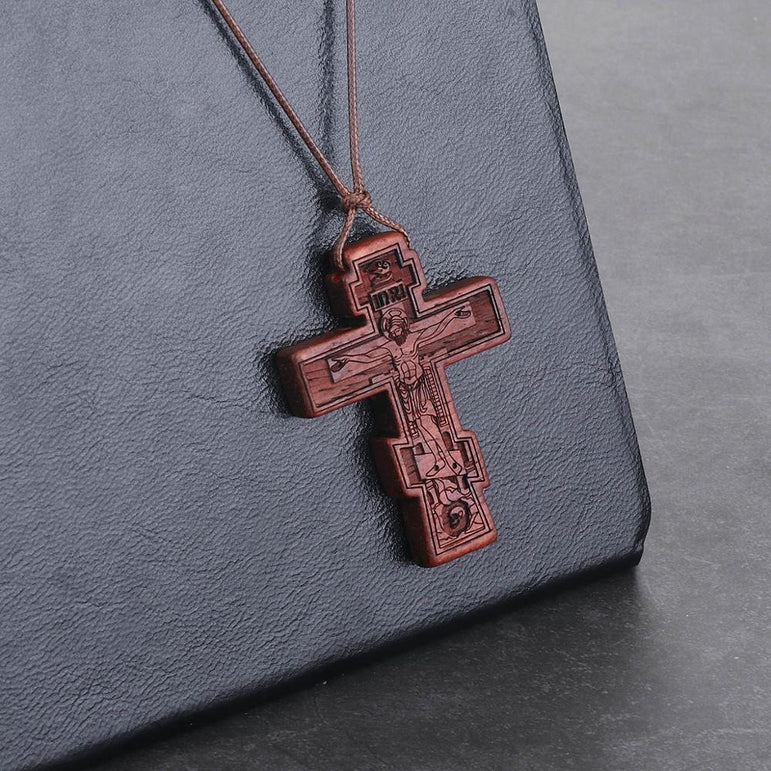 Orthodox Natural Wooden Crucifix Cross pendant