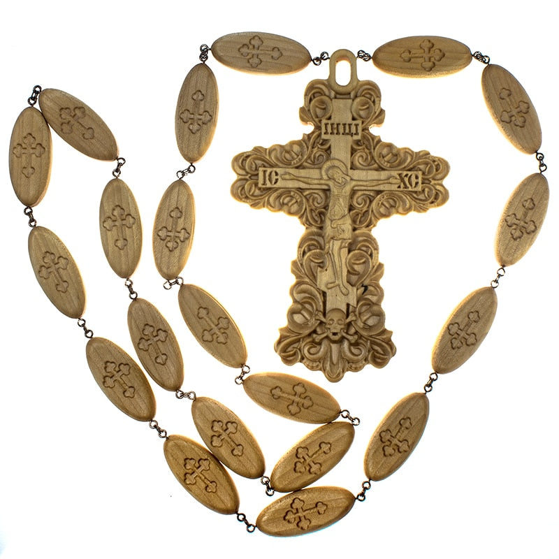 Orthodox wooden carved Priest pendant Crucifix