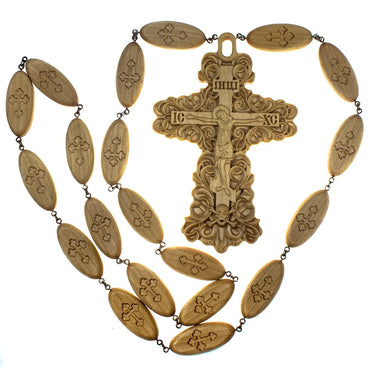 Orthodox wooden carved Priest pendant Crucifix