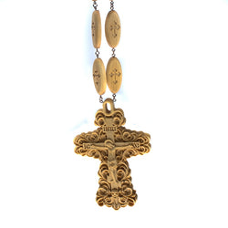 Orthodox wooden carved Priest pendant Crucifix