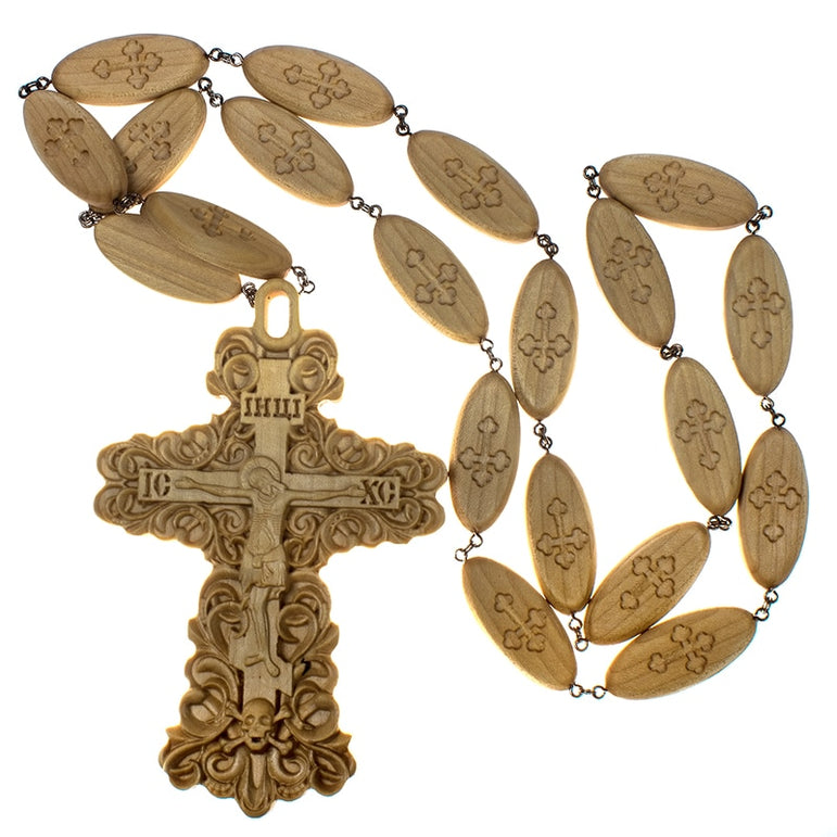 Orthodox wooden carved Priest pendant Crucifix