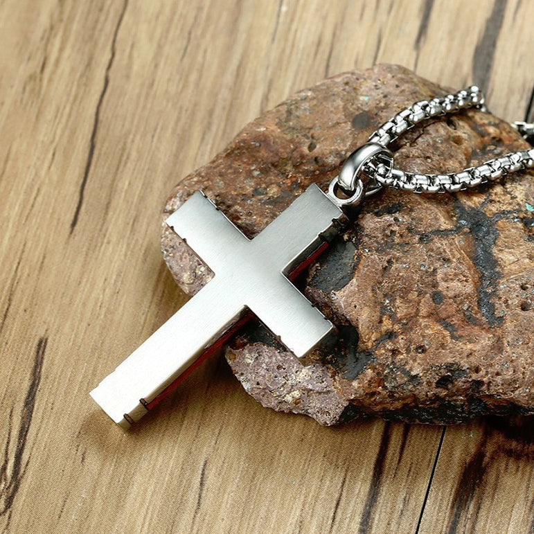 Wood and Stainless Steel Cross Pendant