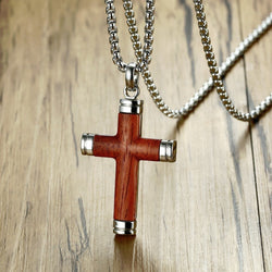 Wood and Stainless Steel Cross Pendant