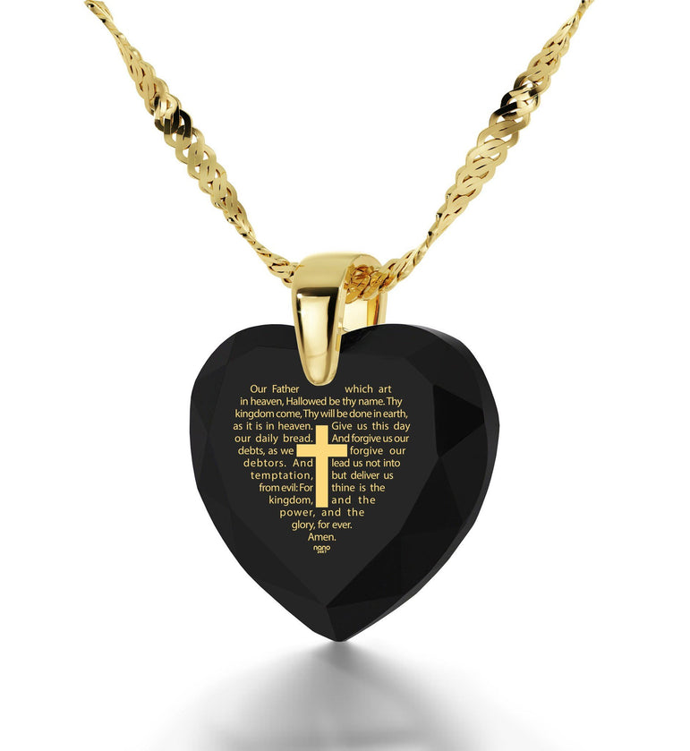 Heart necklace inscribed with cross and 